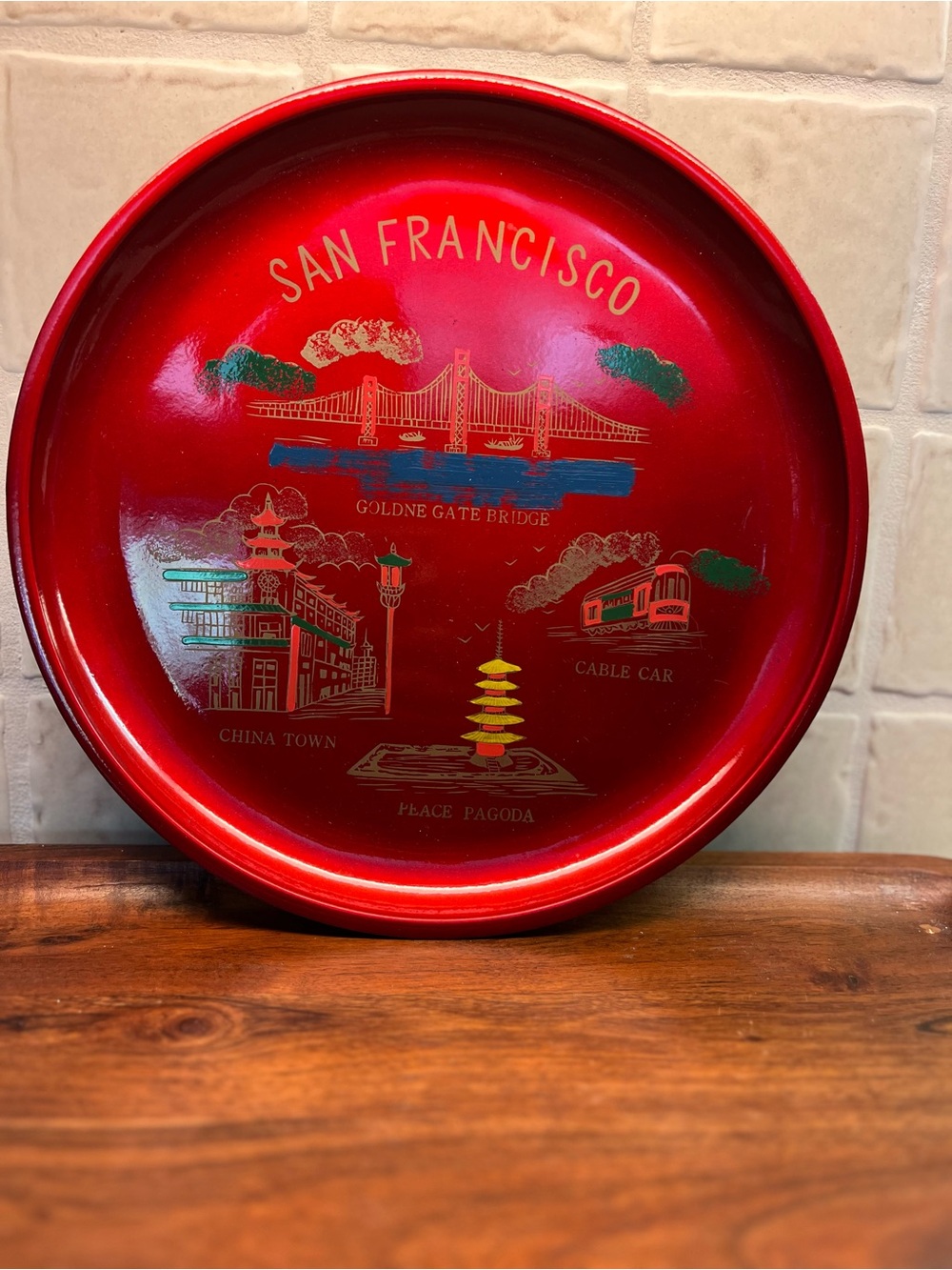 Vintage San Francisco Souvenir Metal Tray - Red with Gold Accents